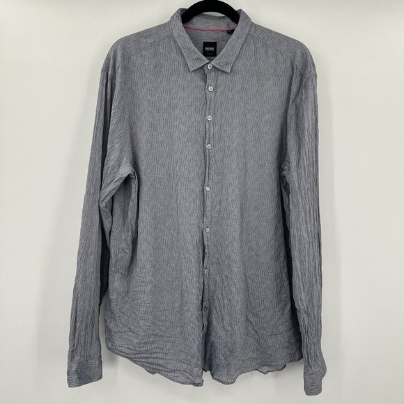 Hugo Boss‎ Blue Wavy Striped Button Front Long Sleeve Slim Fit Shirt Size 2XL - Picture 1 of 6